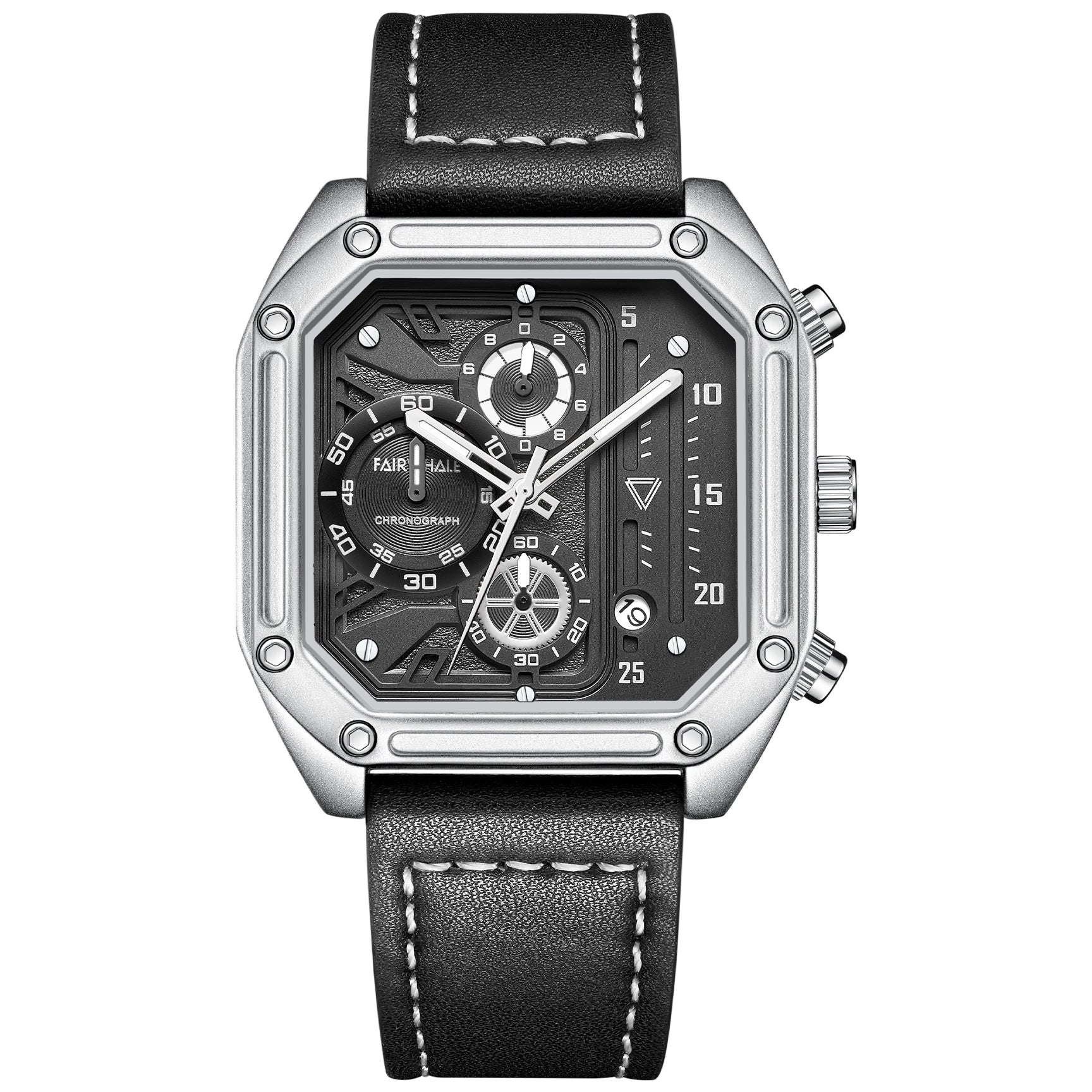 Top Brand Luxury Fashion Leather Quartz Men Watches Casual Date Chronograph Wrist Watches Octagon Male Watch-0