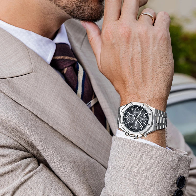 Mark Fairwhale Business Mens Watches Top Luxury Quartz Watch Men Stainless Steel Waterproof Wristwatch-4