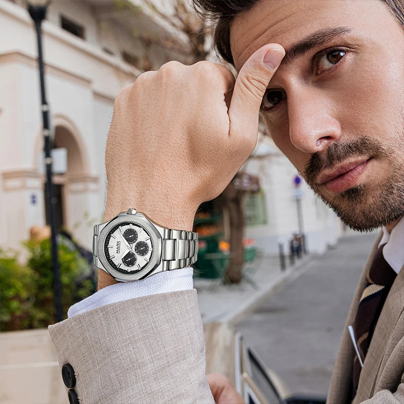 Fashion Water Resistant Stainless Steel Mutli-function Quartz Movement Wrist Watches for Men-5