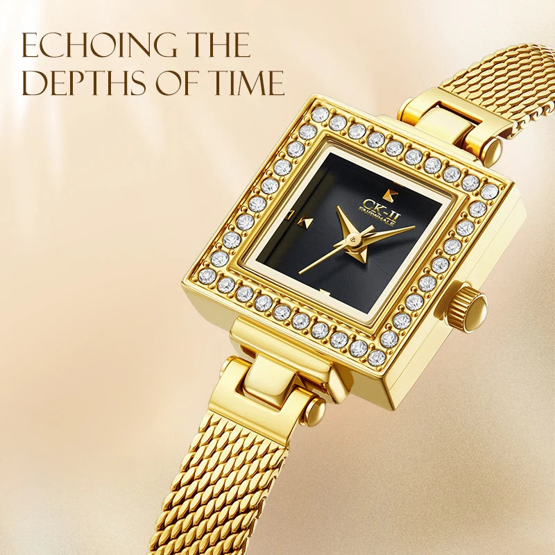 Mark Fairwhale Cross Border New Arrival Fashion Gold Mesh Strap Womens Watch Light Luxury Retro Milanese Steel Band Quartz Watch-0