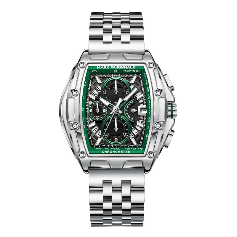 Mark Fairwhale Luxury Quartz Men Fashion Stainless Steel Band Chronograph Watches for Men-7