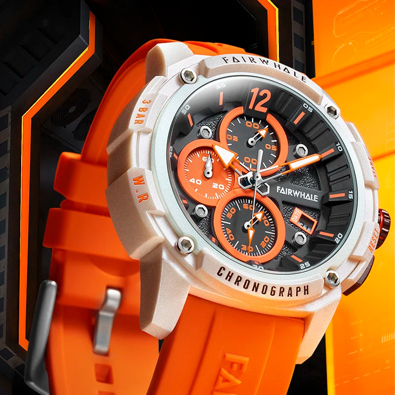 Mark Fairwhale Mens Luxury  Sport Chronograph Fashion Watch Shock Resin Case Strap Quartz Watches-0