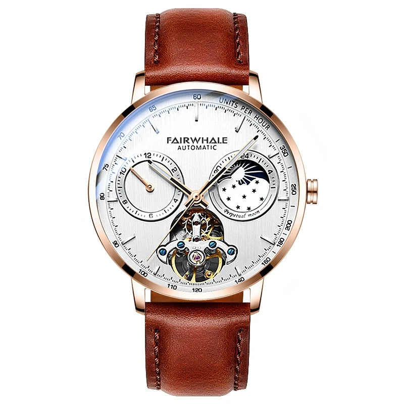 Black Luxury Mechanical Movement Automatic Fashion Leather Strap Men Tourbillon Wrist Watch-6