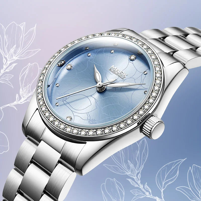 Mark Fairwhale Hot Sale Fashion Flower Quartz Dial Bracelet Stainless Steel Strap Women Watches Full Diamonds Girls Relogio-0