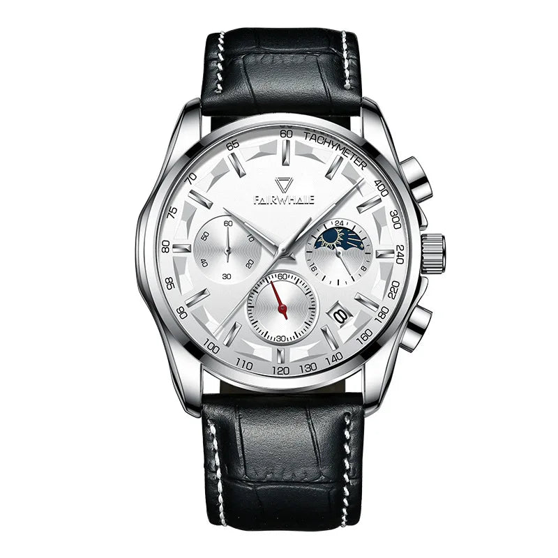 High Quality Fashion Watch Three Eyes Timing Multi-function Quartz Watches for Men Waterproof 3 ATM Moonphase WristWatch-9