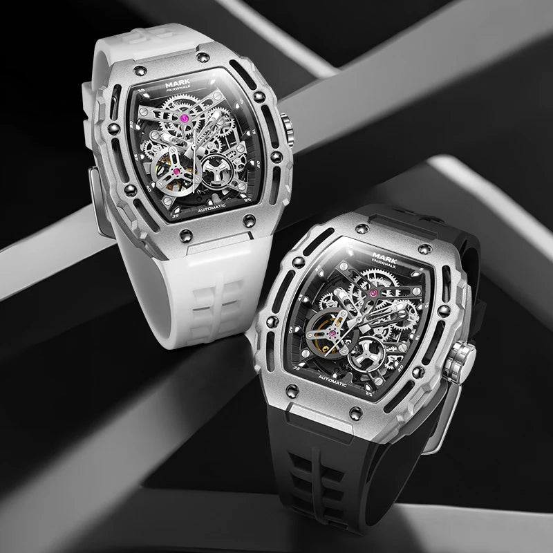 Mark Fairwhale 2023  Fashion Sport Wine Barrel Watch 316L Stainless Steel Case Silicone Strap Mechanical Watches Men-0