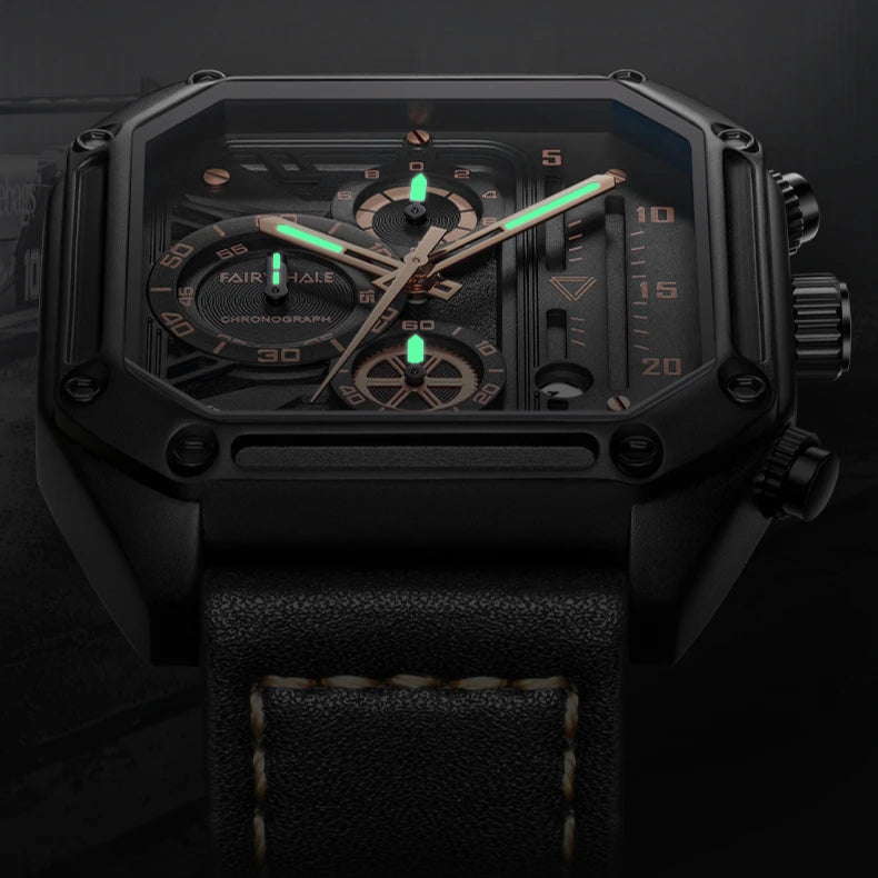 Top Brand Luxury Fashion Leather Quartz Men Watches Casual Date Chronograph Wrist Watches Octagon Male Watch-3