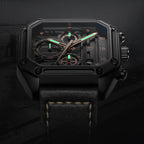Latest Stainless Steel Skeleton Fashion Octagon Case Design 3ATM Water Resistant Calendar Leather Quartz Watches Sports Watches-4