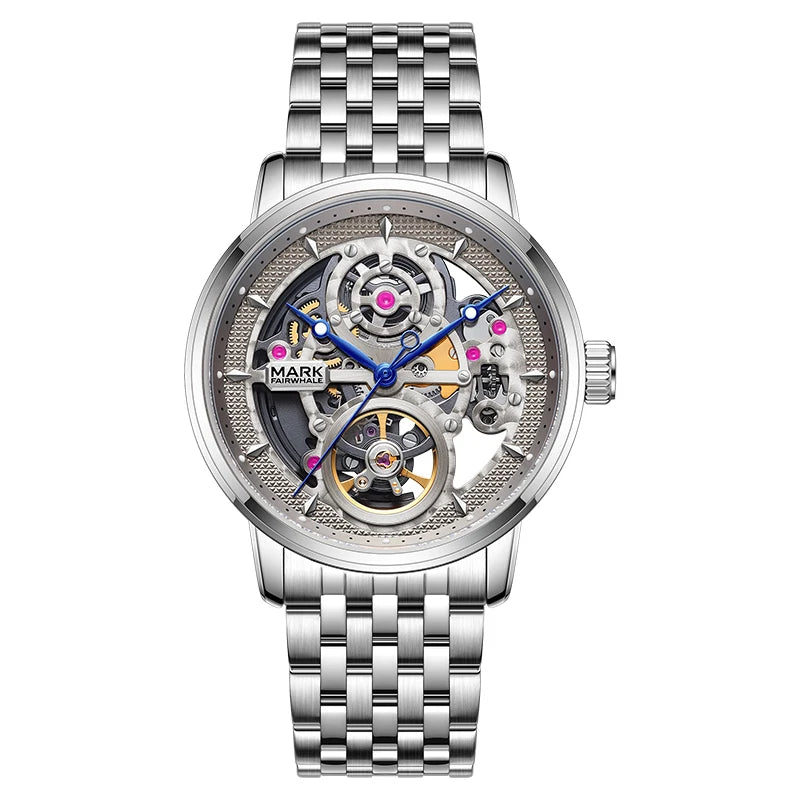 Mark Fairwhale Luxury Skeleton Design Wrist Watch Stainless Steel Strap Waterproof Business Automatic Mens Mechanical Watches-6