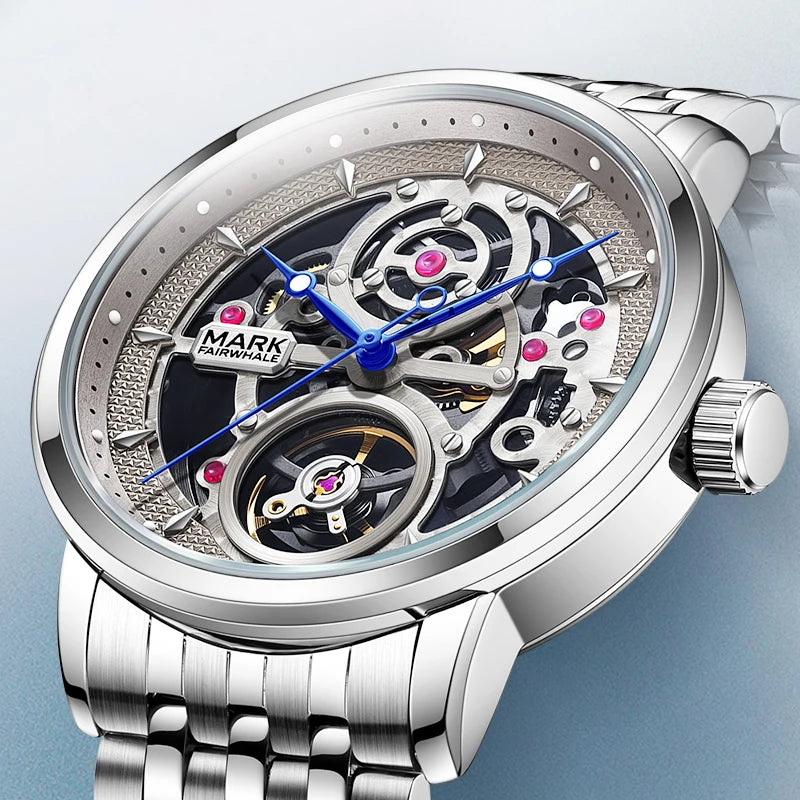 Mark Fairwhale Luxury Skeleton Design Wrist Watch Stainless Steel Strap Waterproof Business Automatic Mens Mechanical Watches-0