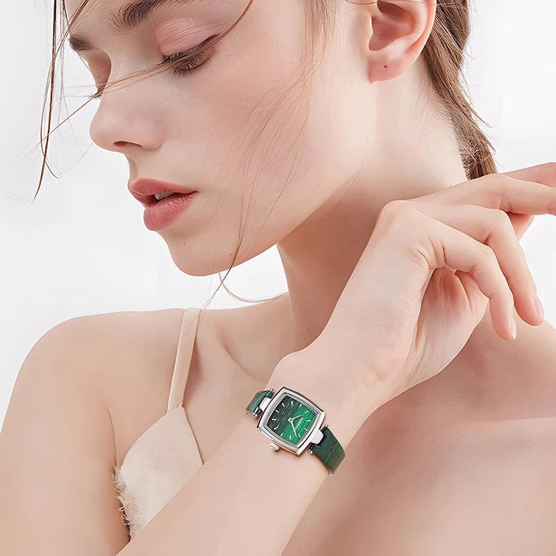 Newest Diamond Rhinestone Fashion Women Leather Watch Square Leather Bracelet Watch White Black Green  Women Quartz Watches-4