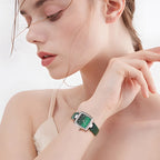 Newest Diamond Rhinestone Fashion Women Leather Watch Square Leather Bracelet Watch White Black Green  Women Quartz Watches-4