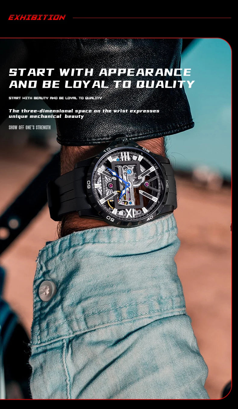 Top Branded Luxury Men Mechanical Wrist Watch Chronograph Rubber Strap 316L Stainless Steel Waterproof Automatic Watches-3