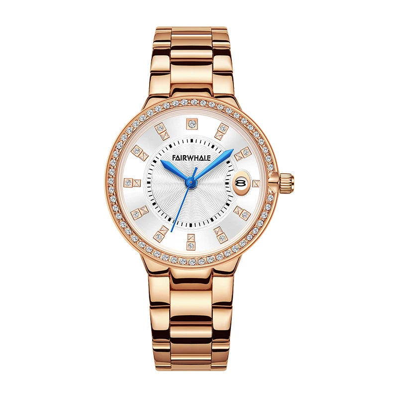 Mark Fairwhale Round Alloy Case Quartz Women's Watch Hot Sale Fashionable Wrist Bracelet for Lady Diamond Dial Luxury Wristwatch-6