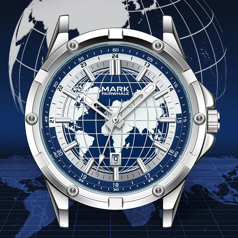 Mark Fairwhale Luxury Automatic Men's Quartz Movement Watch Stainless Steel Band and Luminous Pointer Dial Display Wrisswatch-1