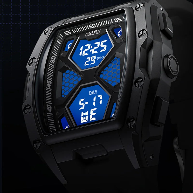 Mark Fairwhale New Design Luminous Electronic Analog Digital Watch Man Waterproof Multifunctional Sport Chrono Watch TPD Strap-0