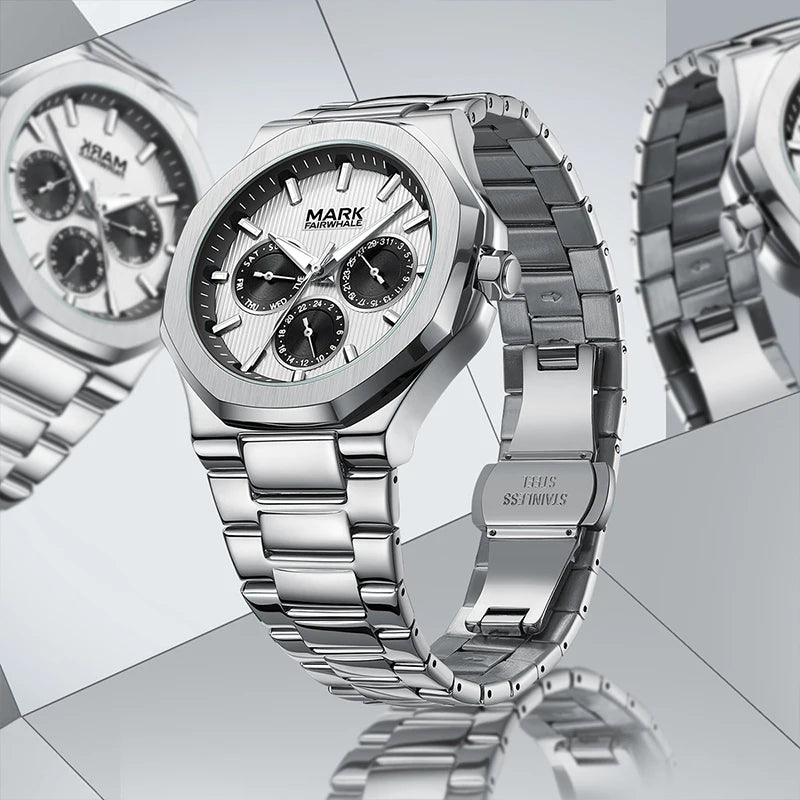 Fashion Water Resistant Stainless Steel Mutli-function Quartz Movement Wrist Watches for Men-1