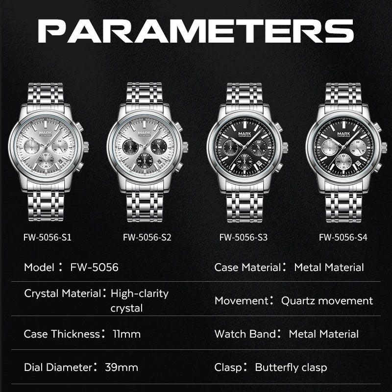 Mark Fairwhale New Arrival Business Casual Style Men's Multifunctional Three Eye Chronograph Quartz Watch Factory Wholesale-5