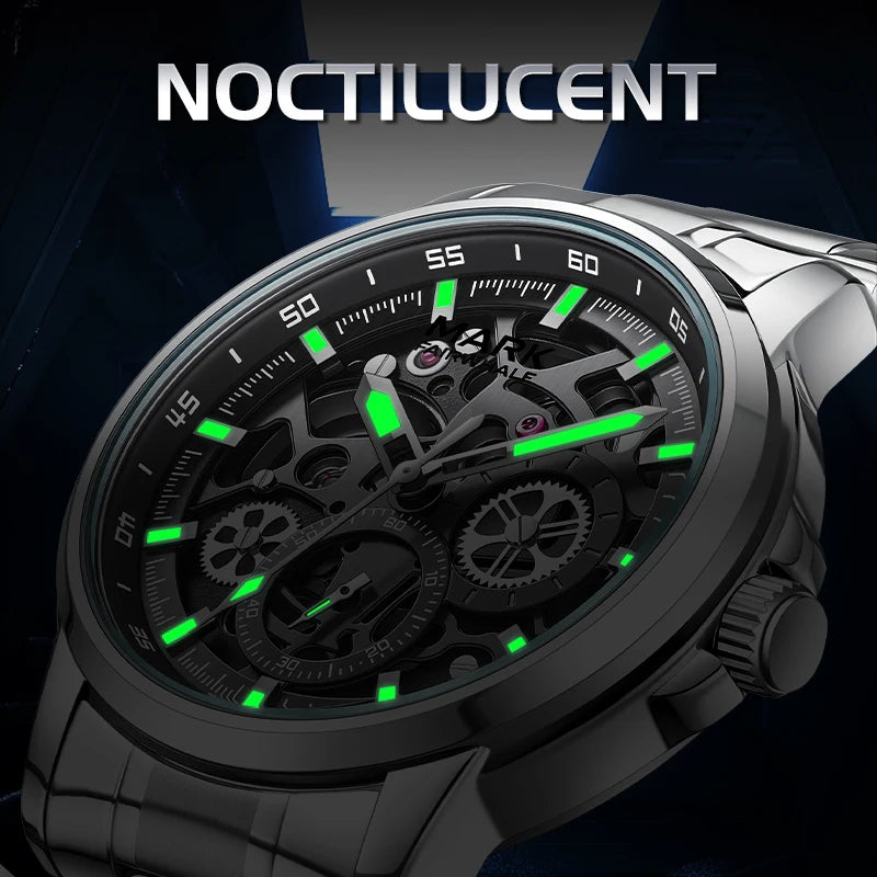 Mark Fairwhale Automatic Mechanical Skeleton Watch Luminous Water Resistant Metal Mens Casual Commute Watch-4