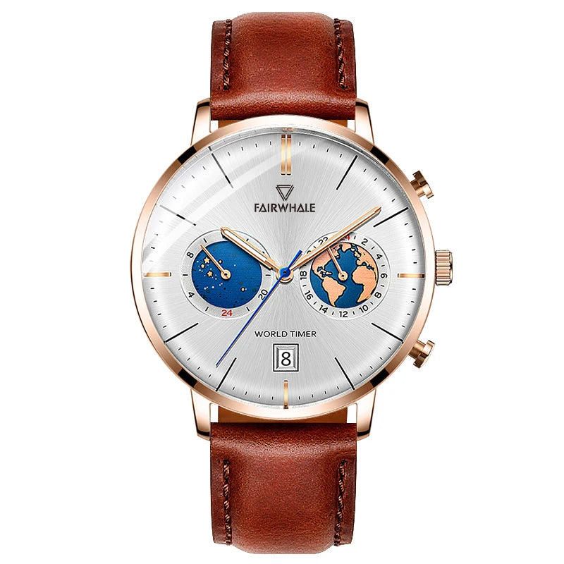 Newest Luxury Multi-Function Men's Leather Quartz Watches Business Simple Design-8