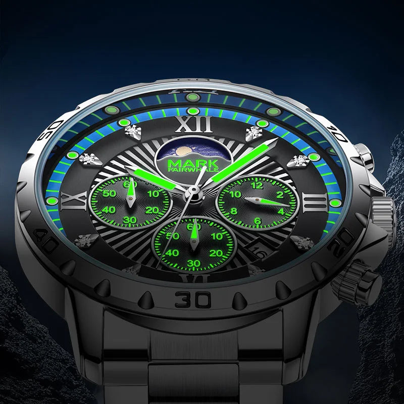 Mark Fairwhale New Luxury Men Watches Business Wristwatch Waterproof Luminous Date Quartz Watch Stainless Steel  Band Wrisswatch-2