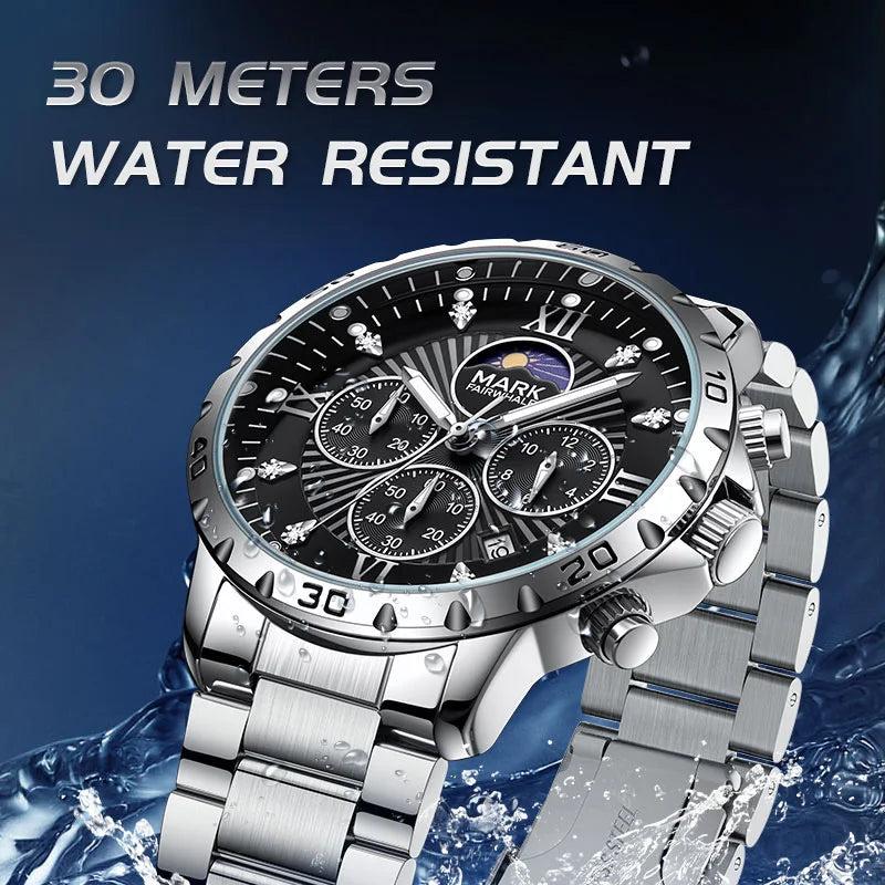 Mark Fairwhale New Luxury Men Watches Business Wristwatch Waterproof Luminous Date Quartz Watch Stainless Steel  Band Wrisswatch-1